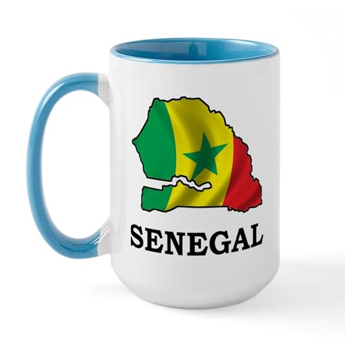 White/Blue Inside - Map Of Senegal Large Mug