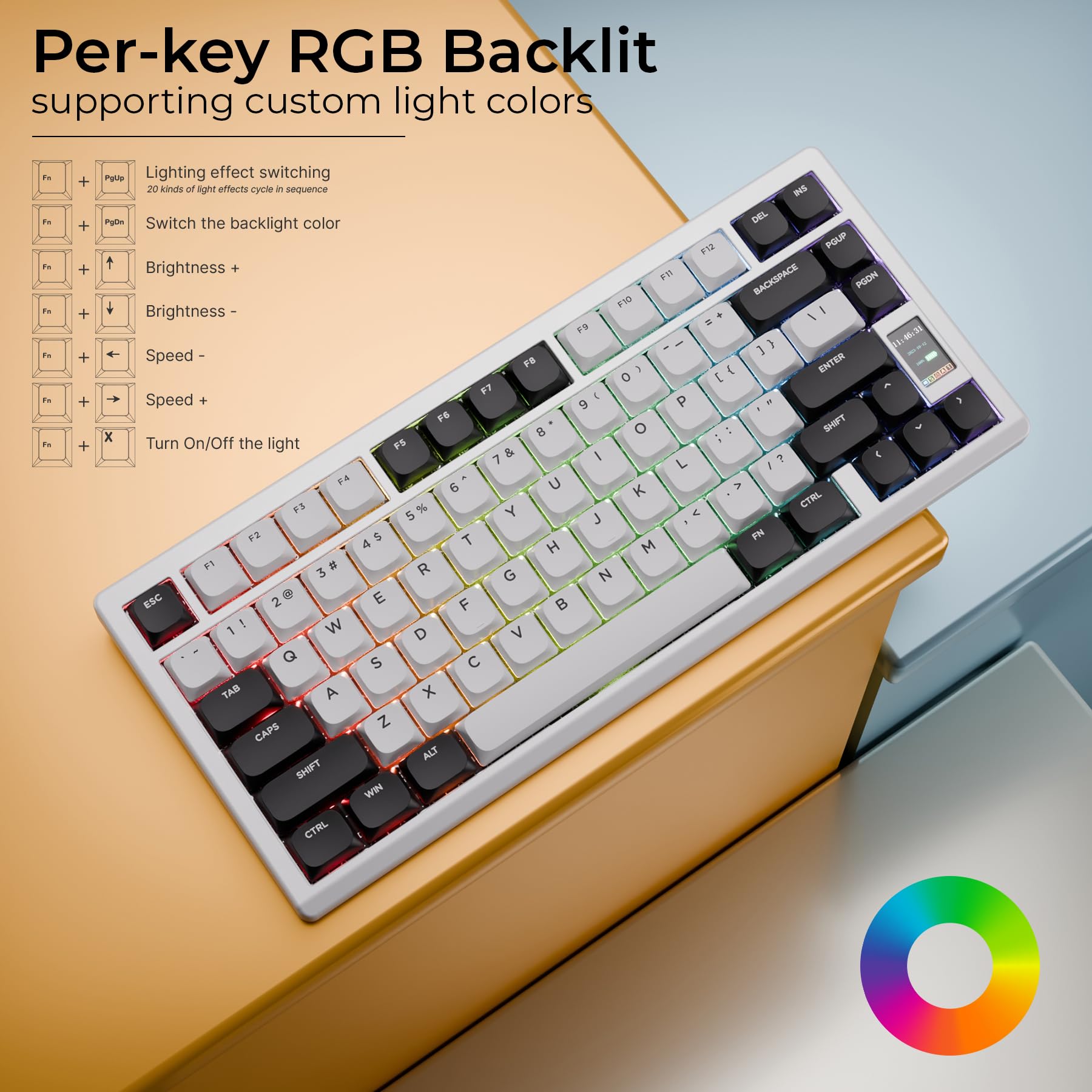 Chilkey ND75 Low Profile Aluminum Mechanical Keyboard - 75% Wireless Gaming Keyboard with Screen, Tri-Mode Connectivity, Quick Disassembly, RGB Backlit - for PC, Laptop, Office & Gaming (White) | Perfect for Typing, Programming & Esports
