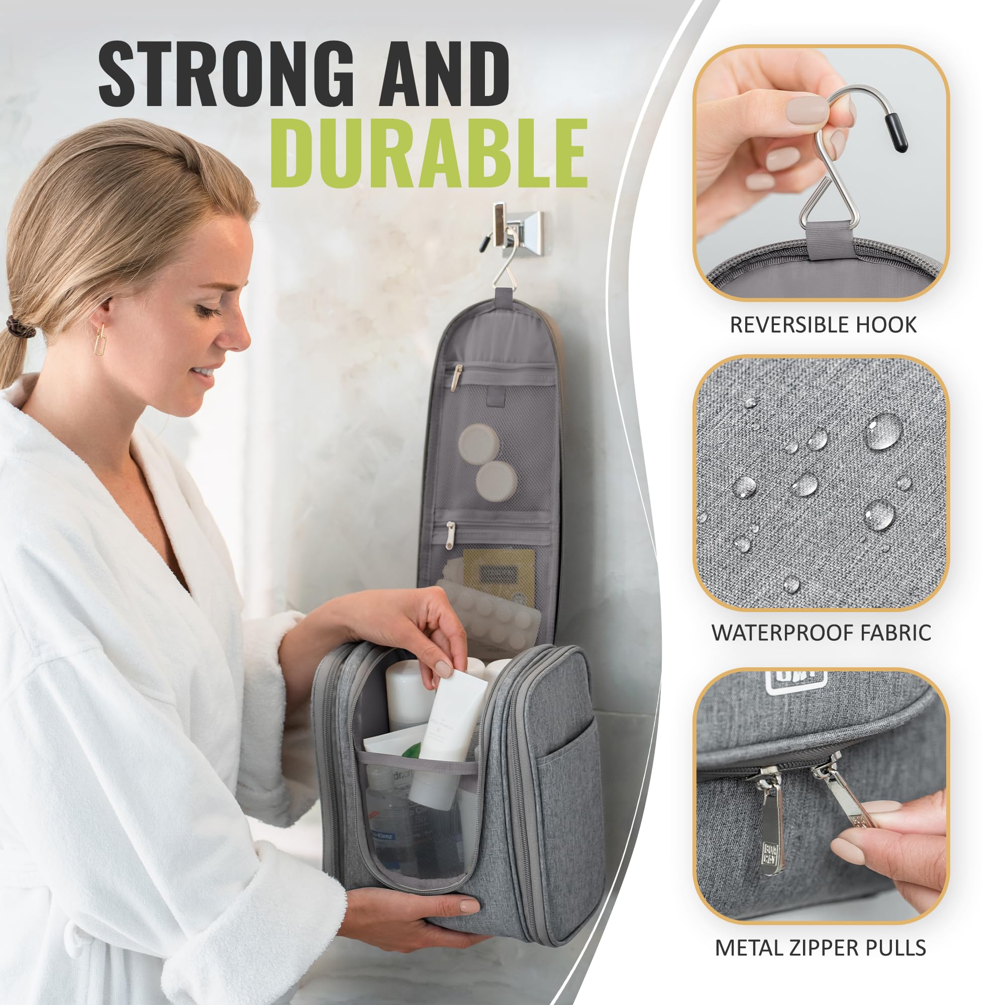 BOACAY Hanging Travel Toiletry Bag for Women & Men - Waterproof Makeup Organizer with Multiple Pockets for Cosmetics, Toiletries & Travel Essentials - Perfect for Bathroom, Shower & Vacation Trips