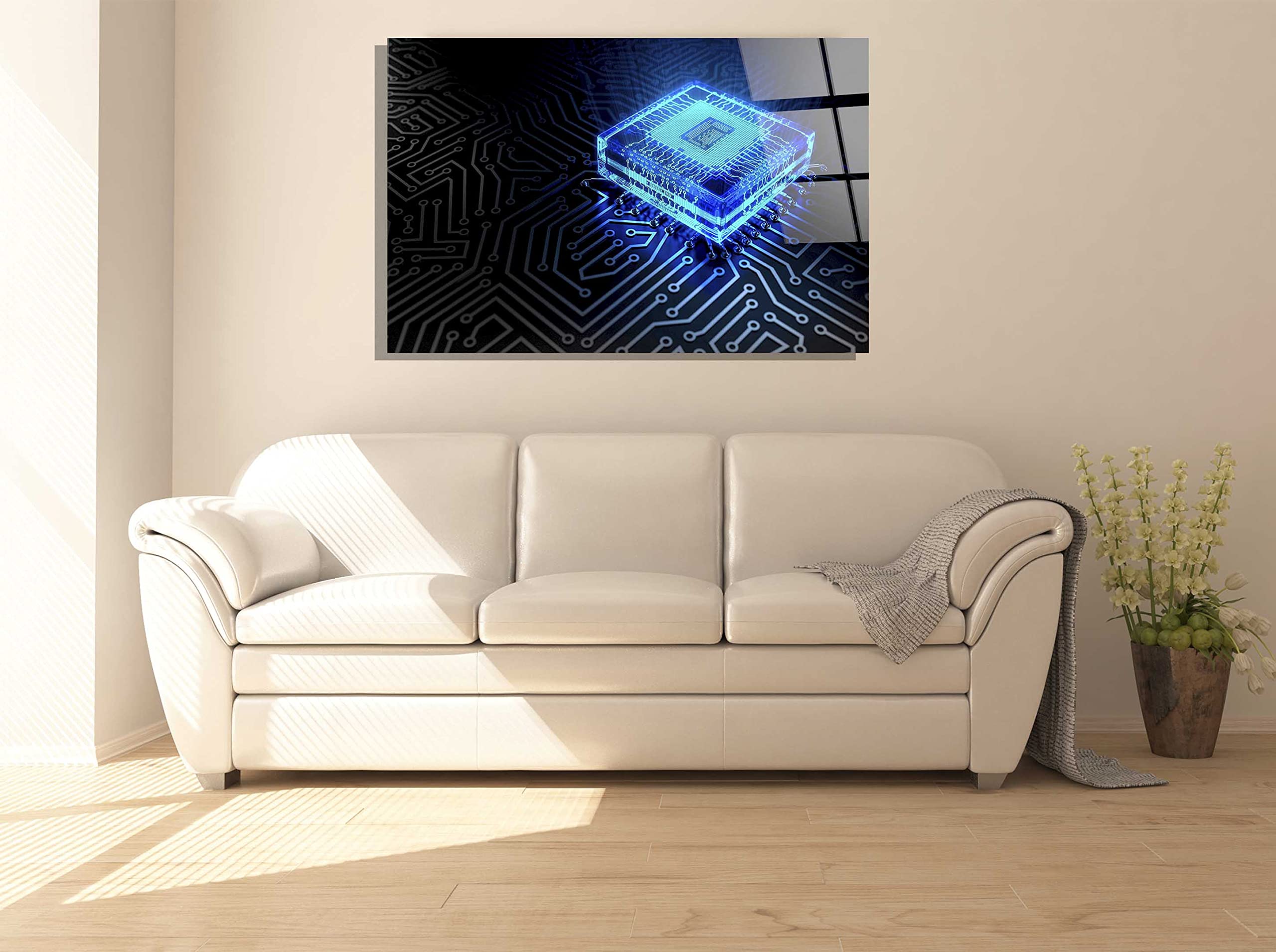 High-Quality Generic Circuit Board Processor CPU Chip Motherboard Glass Wall Art - Modern Tech Home & Office Décor for Living Room, Bedroom, Gaming Room - Unique IT Tech Gift for Engineers & Computer Enthusiasts