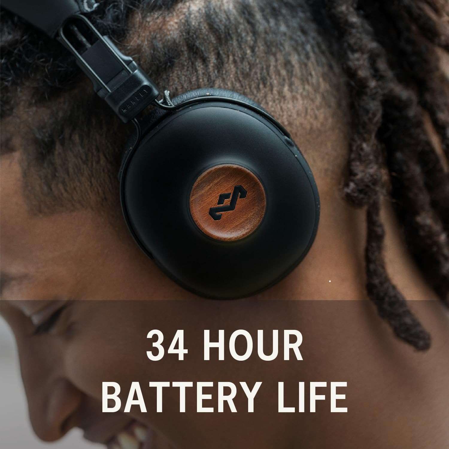 House of Marley Positive Vibration Over-Ear Wireless Bluetooth Headphones - 34H Battery, Built-in Mic, Noise Isolation, Eco-Friendly Materials (Black) | Perfect for Travel, Workouts & Home Office Use