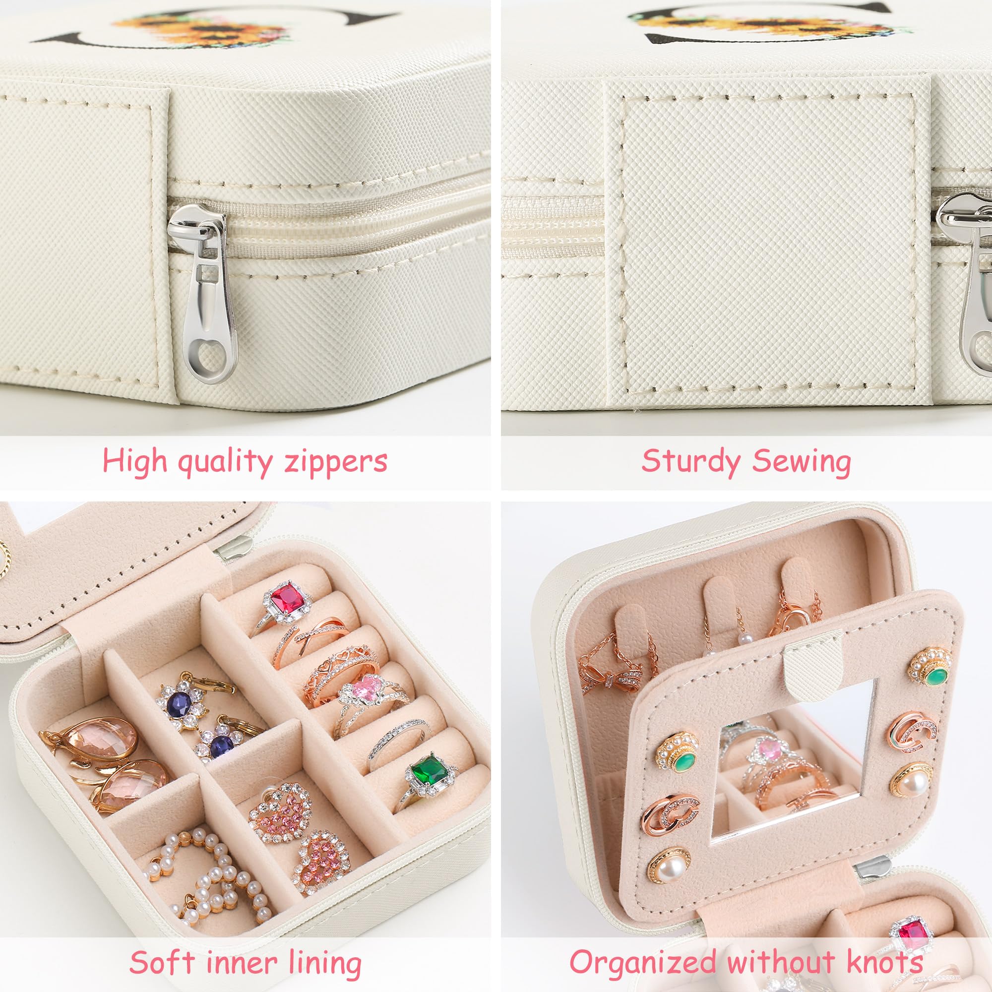 AYGXU Portable Jewelry Travel Organizer Box for Women - Small Jewelry Case with Initials A-Z, Perfect for Travel, Gifts, Teens & Teachers - Compact Jewelry Storage Solution for Necklaces, Rings & Earrings