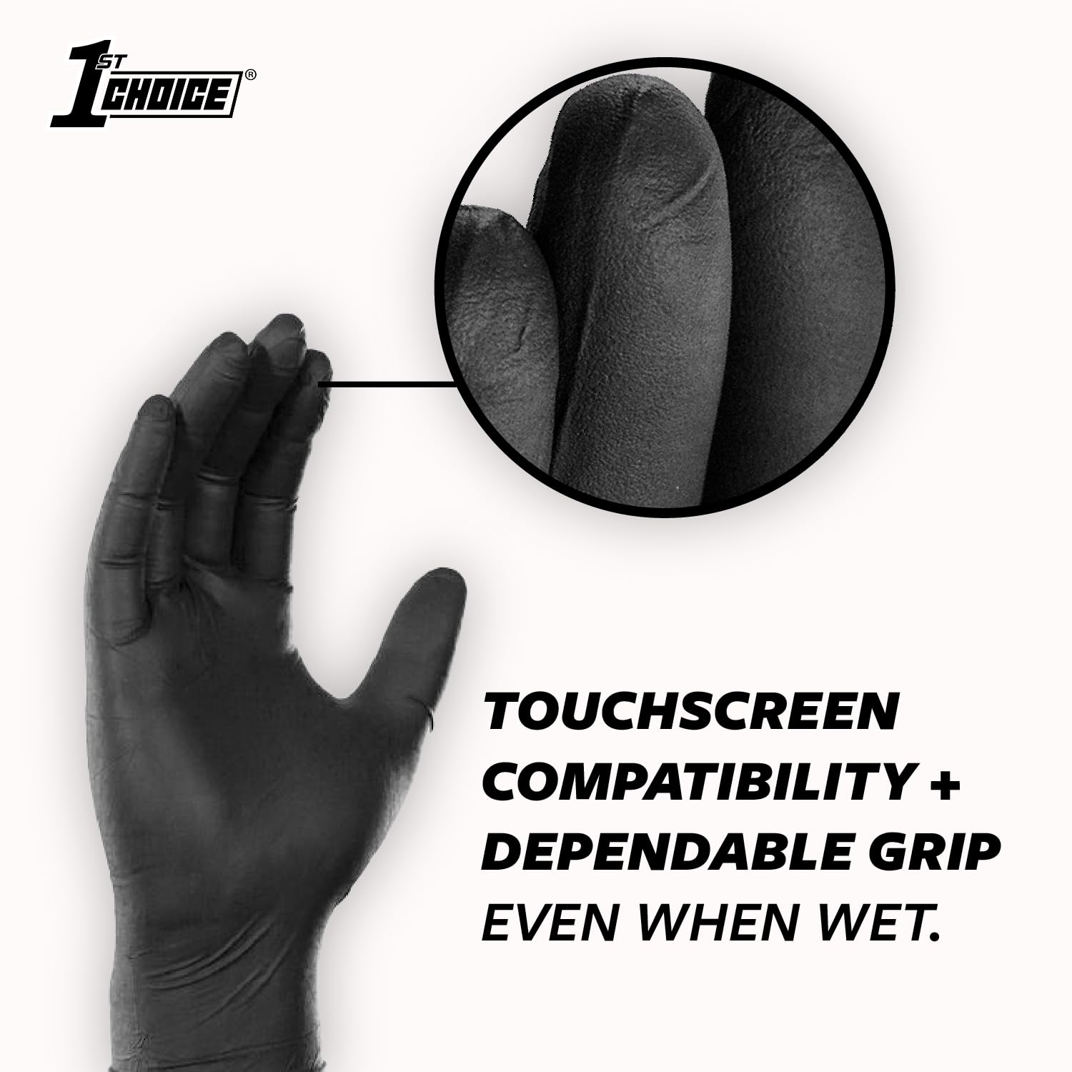1st Choice Nitrile Gloves - Latex-Free Disposable Black Gloves, 6 Mil Textured Industrial Grade for Cooking, Cleaning, Medical Use & Food Handling | Durable & Comfortable for Professional & Home Use