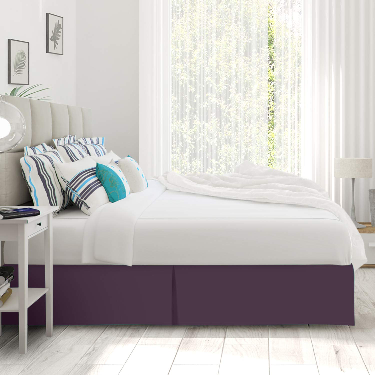 600 Thread Count 100% Pure Cotton Twin XL Split Corner Box Pleated Bed Skirt - 18 Inch Drop Length - Soft & Breathable Luxury Bedding - Perfect for Guest Rooms, Dorm Decor & Master Bedroom (Purple)