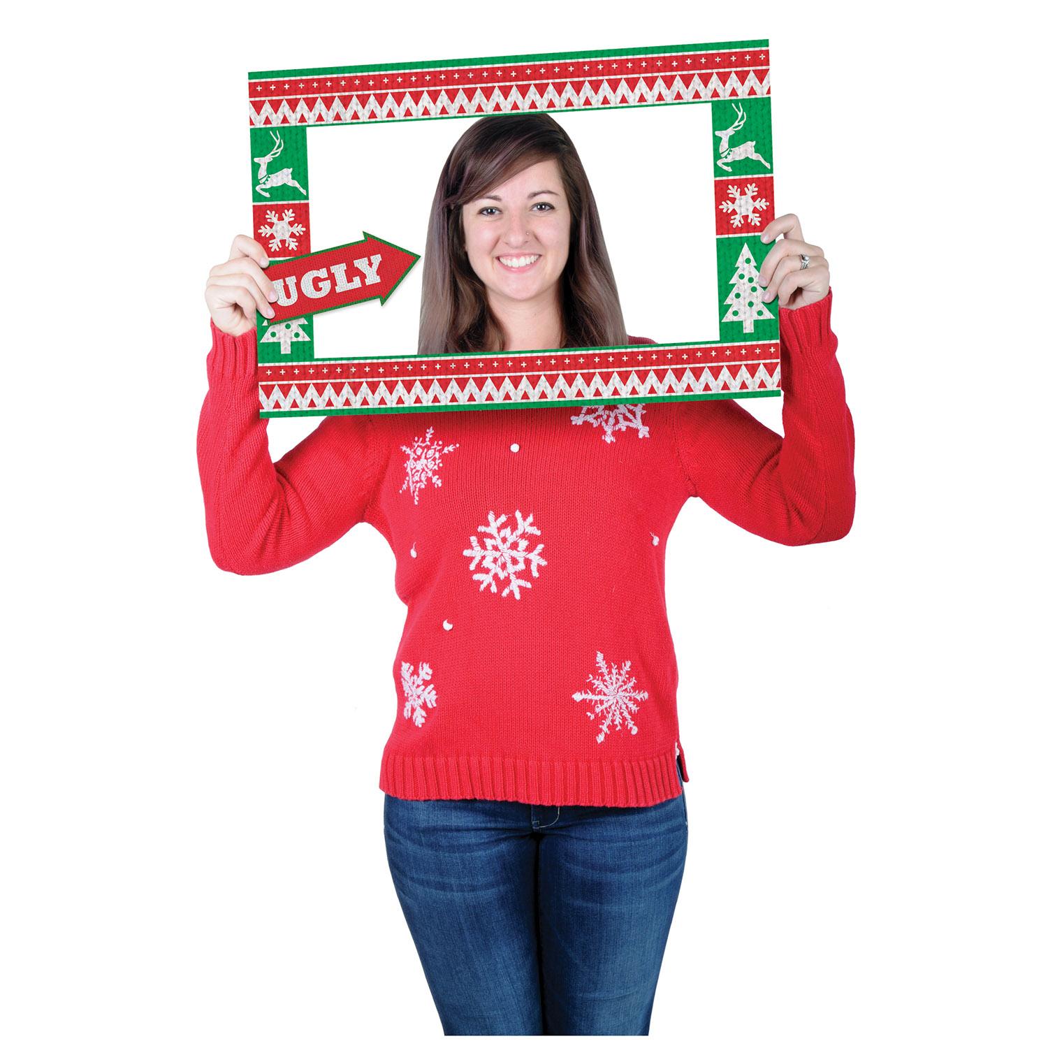 12 Pack Beistle Christmas Ugly Sweater Photo Fun Frame - Holiday Party Decorations & Funny Family Photo Props for Xmas Gatherings