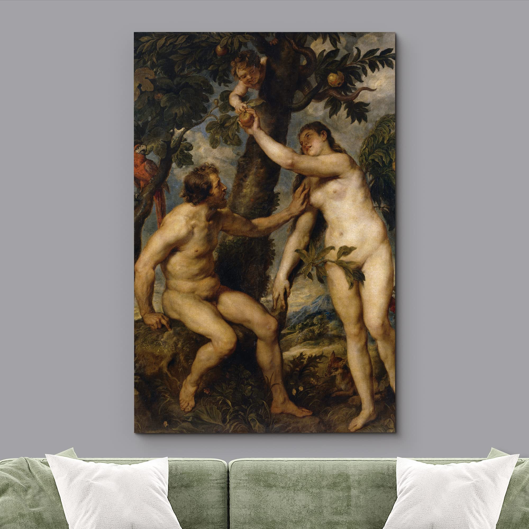 Wall26 - The Fall of Man by Peter Paul Rubens 1628-29 Baroque Oil Painting Reproduction - Adam Eve Serpent Angels Canvas Art Print 32x48 Inches - Perfect for Living Room, Bedroom & Office Decor