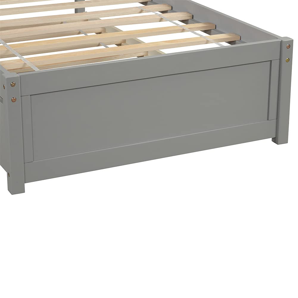 Twin Size Wood Platform Bed Frame with Trundle - Sturdy Wood Slat Support, No Box Spring Needed, Space-Saving Design (Gray) - Perfect for Kids Rooms, Guest Beds & Small Apartments