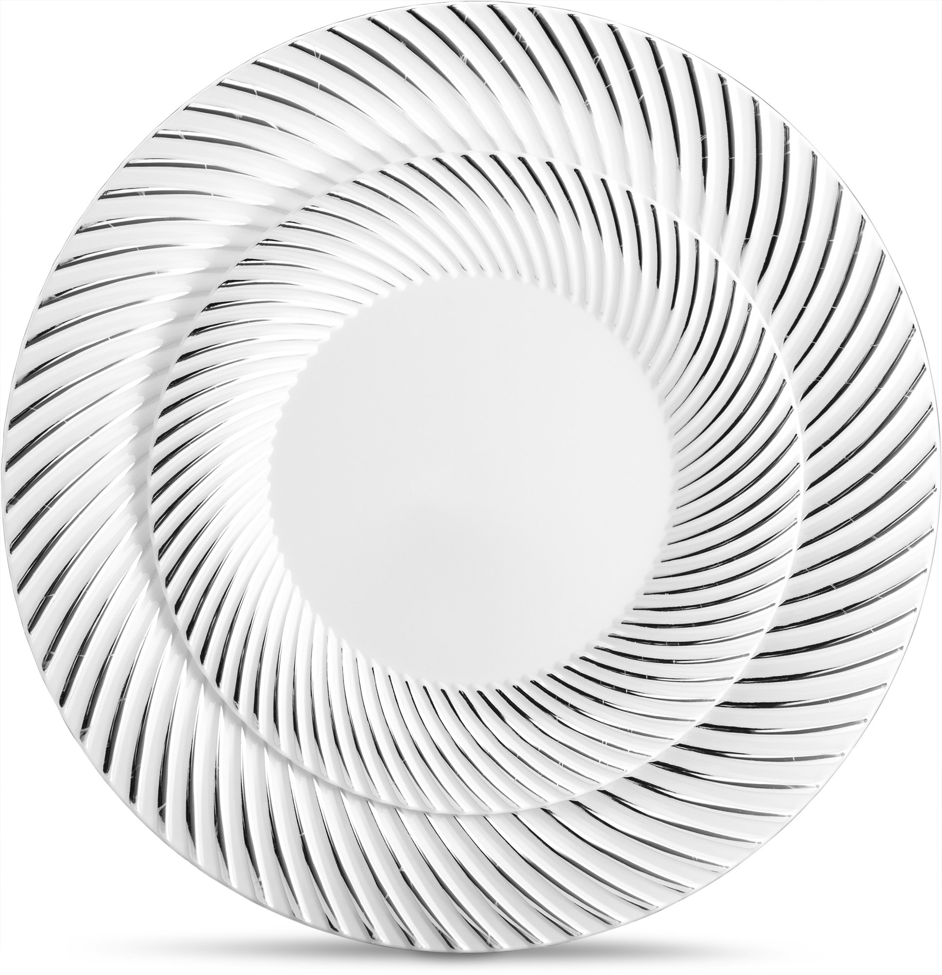 Laura Stein 40-Piece Premium Plastic Dinnerware Set - White with Silver Rim (20 Dinner Plates 10.75