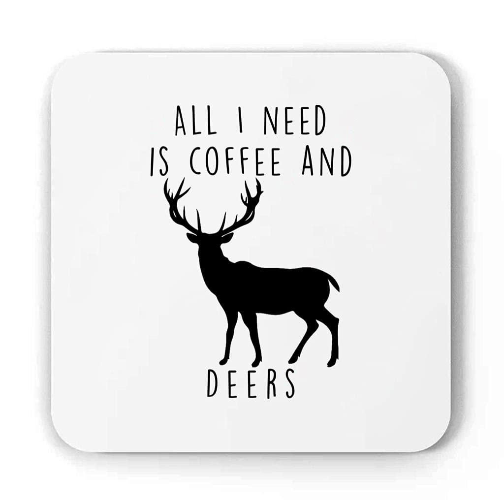 Funny Coffee Coaster with Deer Silhouette - Perfect Gift for Mom, Christmas, Office, Home Decor - White Square Ceramic Drink Coaster for Coffee Lovers & Holiday Gifts