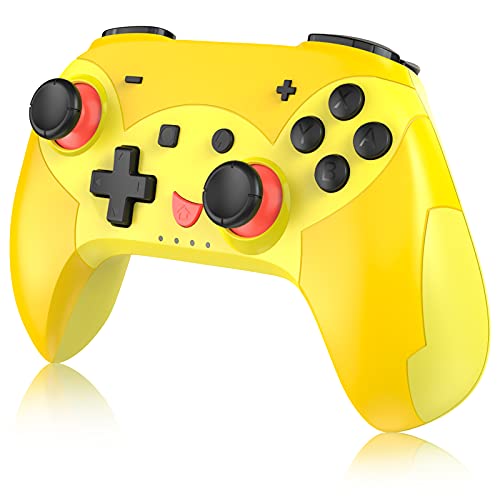 Wireless Controller for Nintendo Switch/Switch Lite/OLED - Ergonomic Gamepad with Turbo, Motion Controls, Dual Vibration & Back Mapping - Perfect for Kids & Family Gaming Sessions (Yellow)