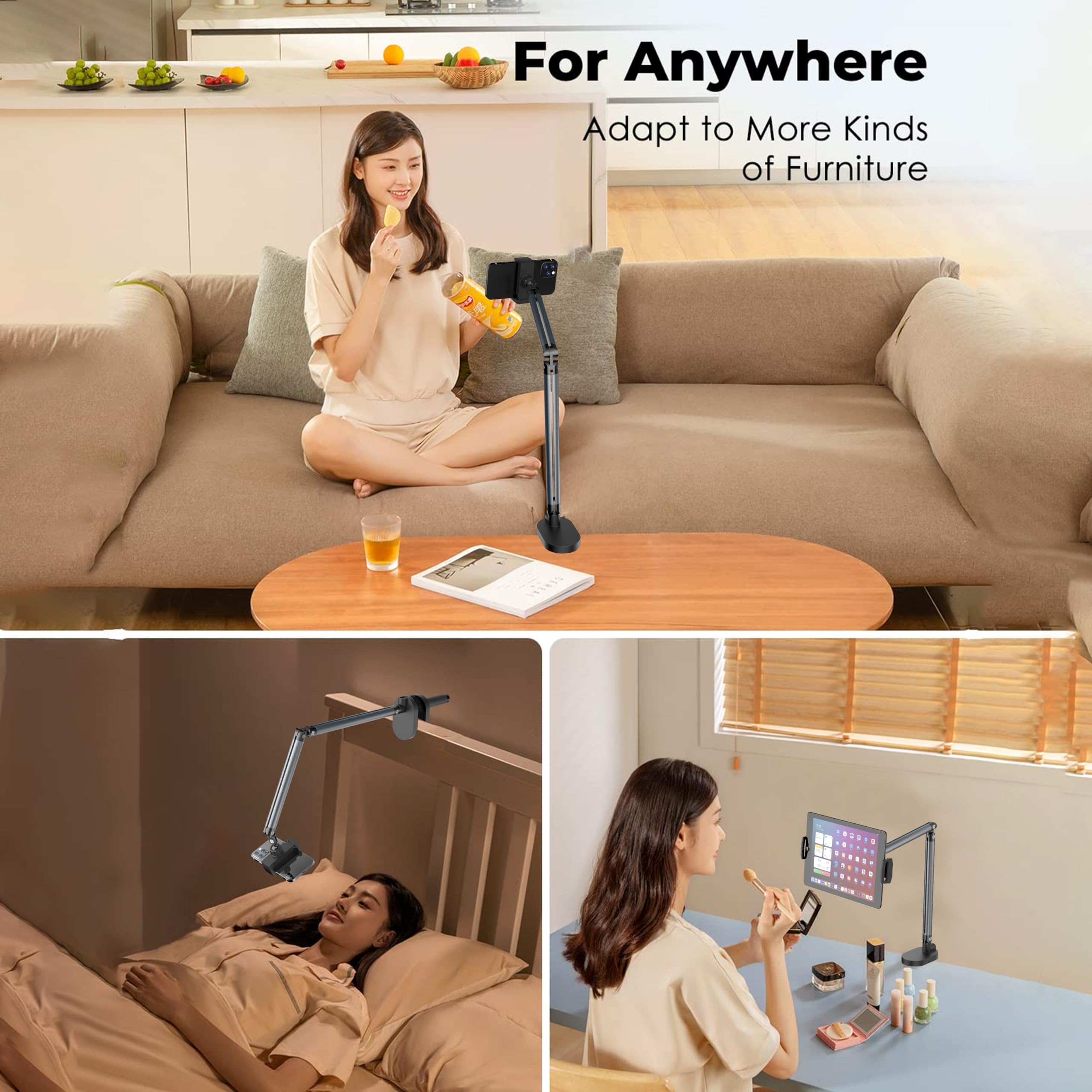 Adjustable Height Phone Stand for Desk - Foldable & Portable Cell Phone Holder for iPhone, Samsung Galaxy & All Smartphones - Perfect for Office, Home & Travel (Black-CT360)