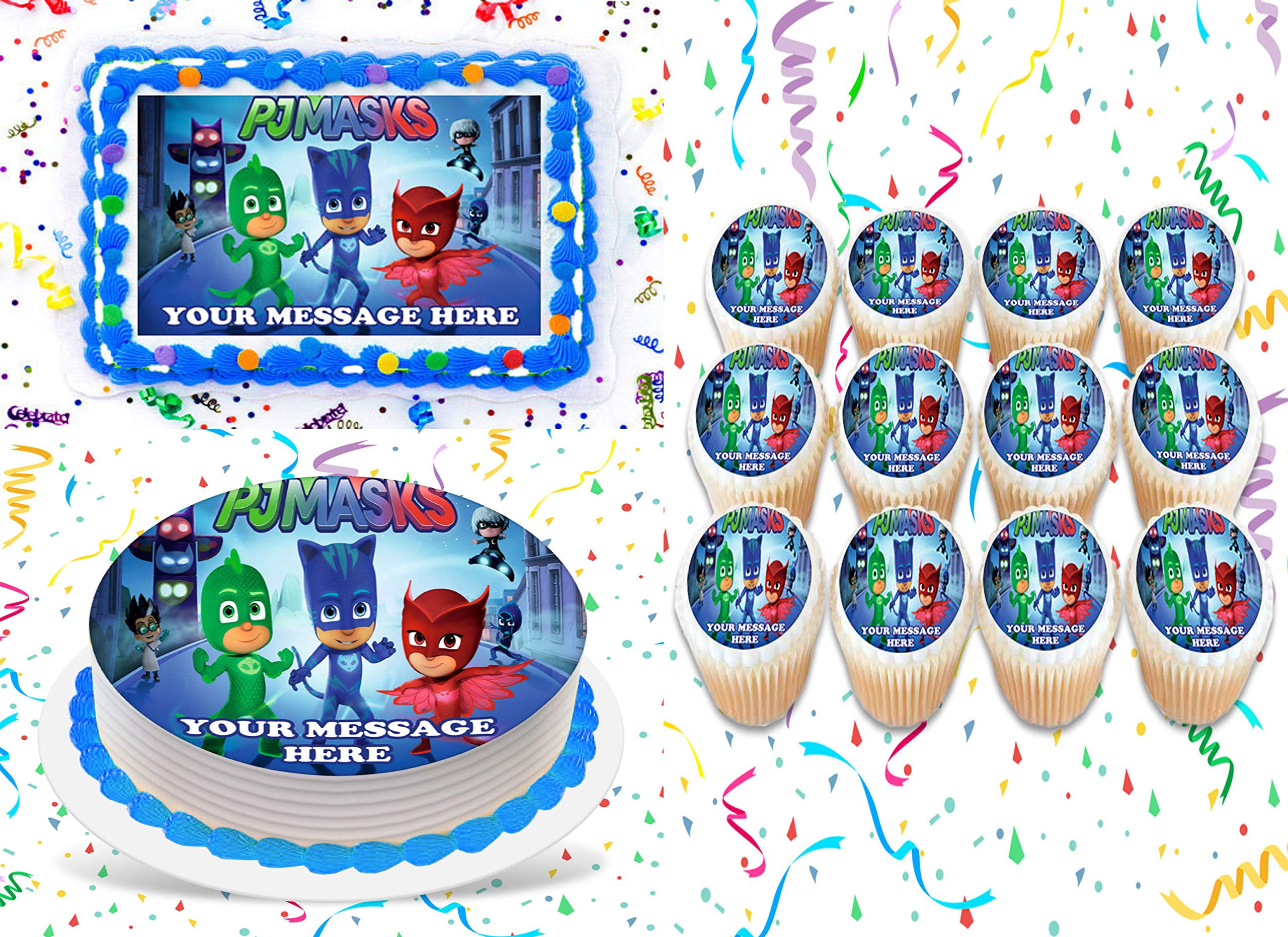 Personalized PJ Masks Cake Topper - Edible Frosting Sheet for Birthday Cakes & Cupcakes