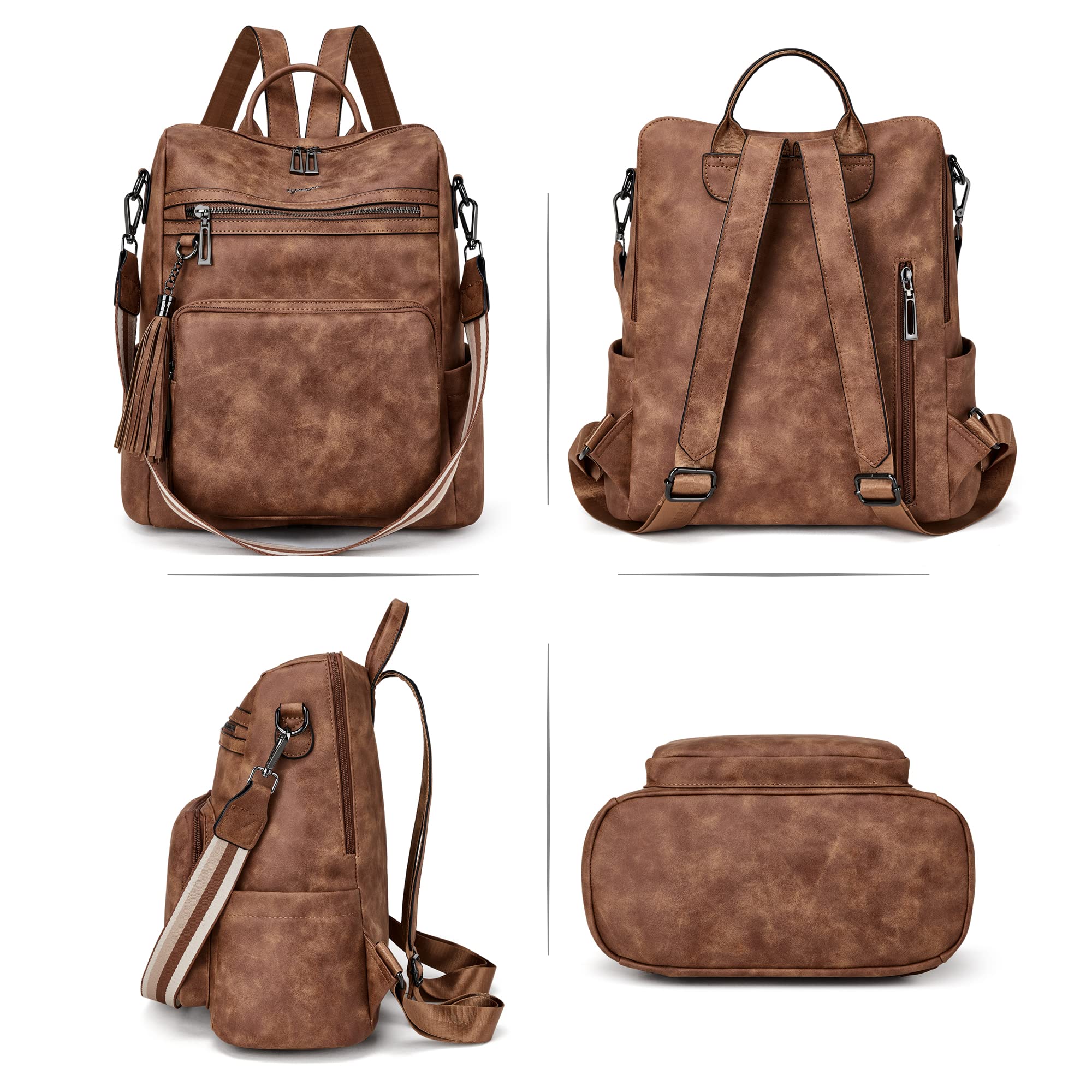 OPAGE Women's Leather Backpack Purse - Fashion Tassel Shoulder Bag for Travel & Work