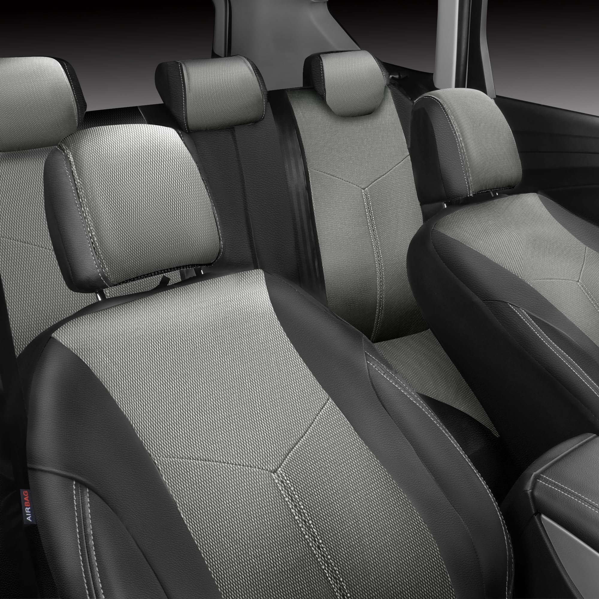 Premium Universal Fit CAR PASS Faux Leather & Air Mesh Car Seat Covers Full Set - Light Gray, Airbag Compatible, 3-Zipper Rear Armrest - Perfect for SUVs, Sedans & Trucks - Enhances Comfort & Protects Seats from Wear