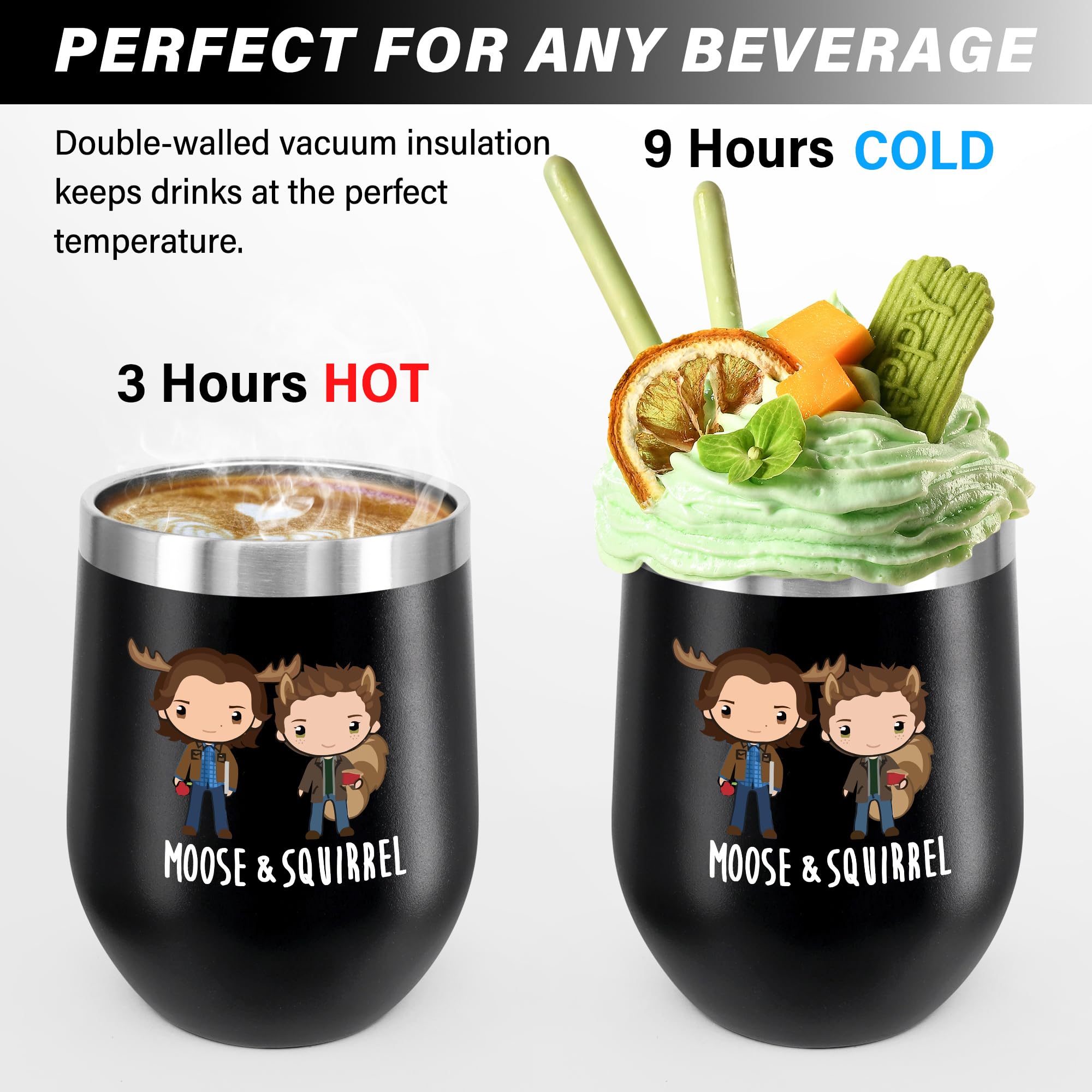 Supernatural Gifts Mug 12oz Insulated Stainless Steel Wine Tumbler with Lid - Vacuum Insulated Coffee Cup, Funny Birthday Gift for Women & Men (Black) - Perfect for Office, Travel, and Home Use