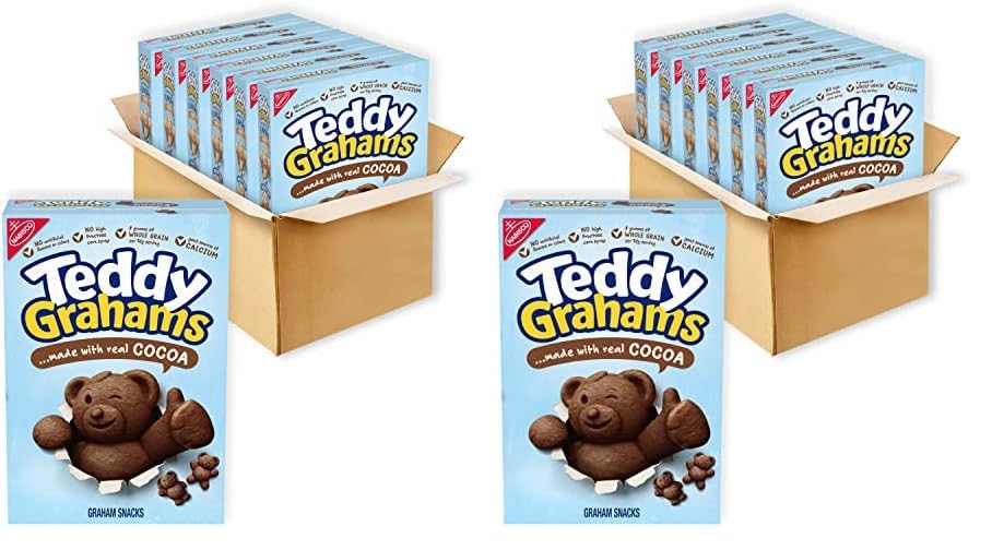 Teddy Grahams Chocolate Graham Snacks - 10oz Pack of 12 | Crunchy Chocolate Cookies for Kids Lunch, School Snacks & Afternoon Treats | Baked Graham Cracker Snack Pack