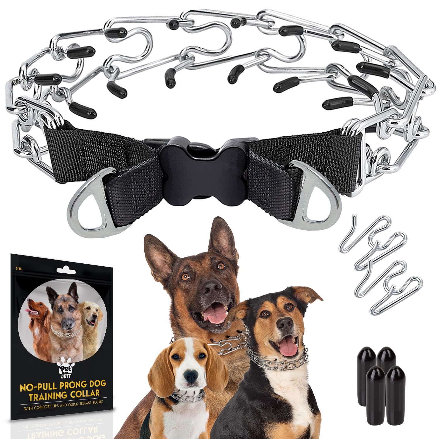 PetJett Prong Collar for Dogs - No Pull Training Collar, Adjustable Pinch Collar for Small Medium Large Breeds - Stainless Steel Choke Chain for Obedience & Walking - Perfect for Aggressive Pullers & Leash Training