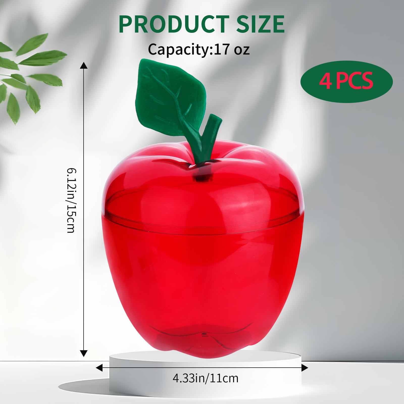 4 Pack Large Red Plastic Apple Containers - Storage Jars for Candy, Snacks & Classroom Supplies | Perfect for Wedding, Valentine's Day Party Decor, Back to School, Teacher Appreciation & Mother's Day Gifts | Ideal for Home, Office & Party Organization