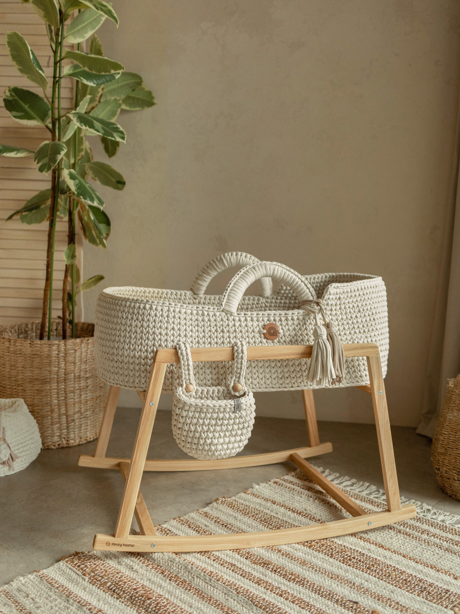 Anzy Home Hanging Basket Crib Pocket Organizer - Nursery Storage Solution for Baby Clothes, Diapers & Toys | Perfect for Baby Showers & Small Space Organization