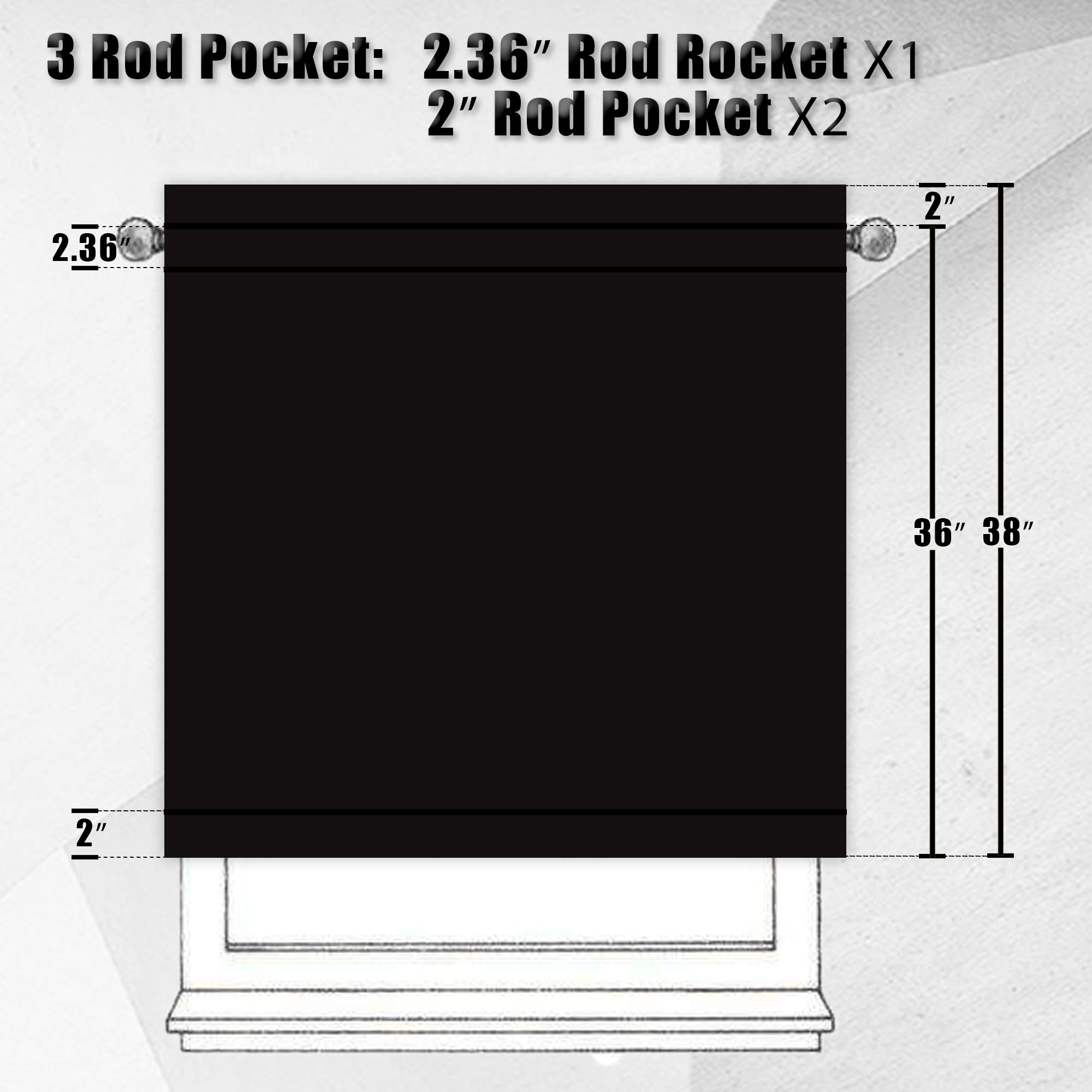 Black Sheer Kitchen Curtains 36 Inch Length - Tier Cafe Curtains with Rod Pocket, Linen-Look Semi-Sheer Drapes for Privacy - Perfect for Basement, Bathroom & Small Windows (34x36 Inch) - Ideal for Kitchen Decor, Coffee Shops & Cozy Home Spaces