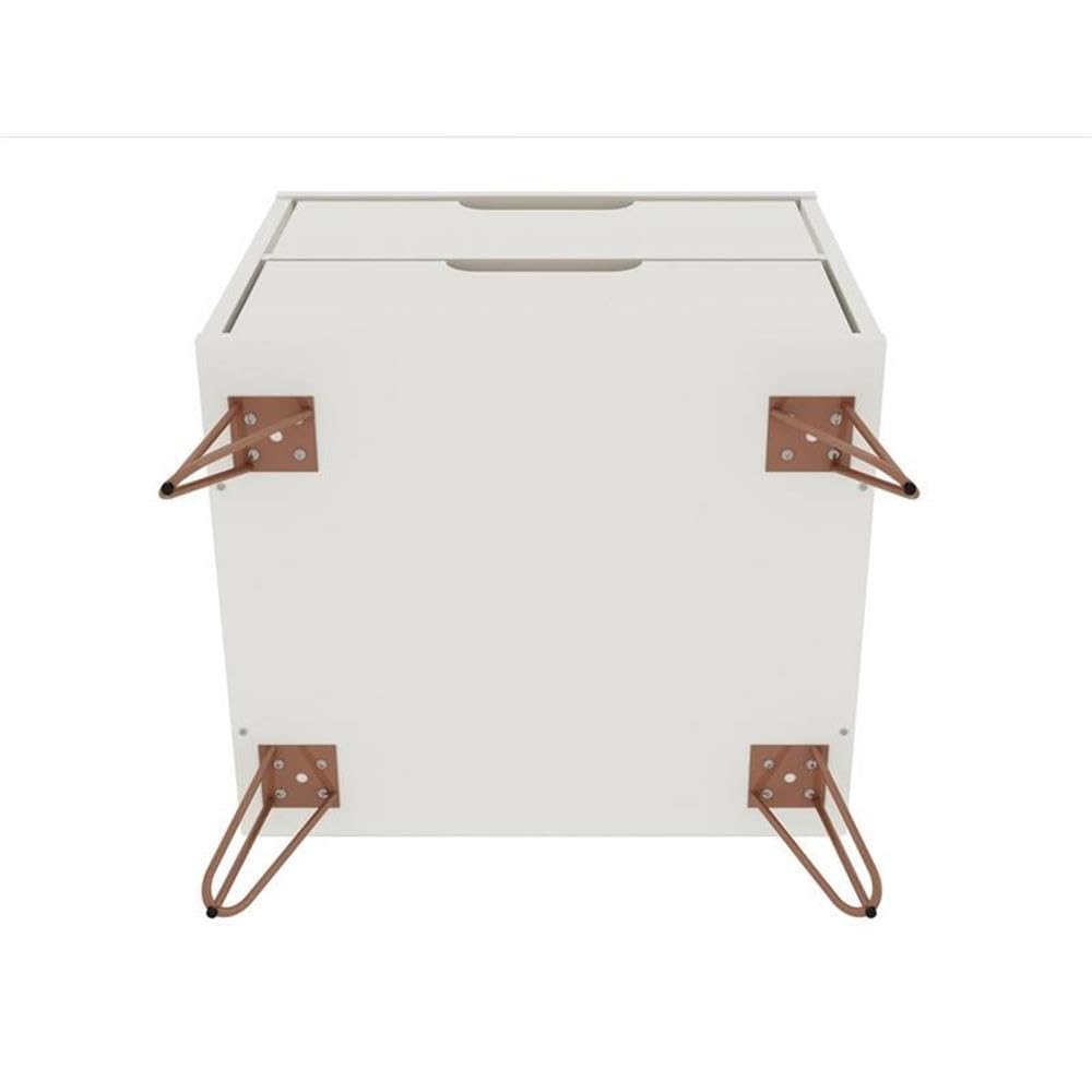 Mid Century Modern Nightstand with Drawers - Minimalist Bedside Table & Storage Organizer for Bedroom - Manhattan Comfort Rockefeller Nightstand in Off White/Nature - Perfect for Small Spaces, Apartment Living & Guest Rooms