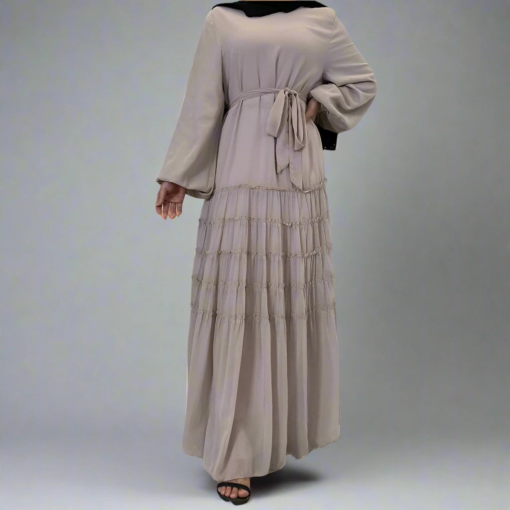 Elegant Muslim Abaya Dress - Flowy Chiffon Loose Maxi Dress for Women - Perfect for Prayer, Mosque, and Special Occasions