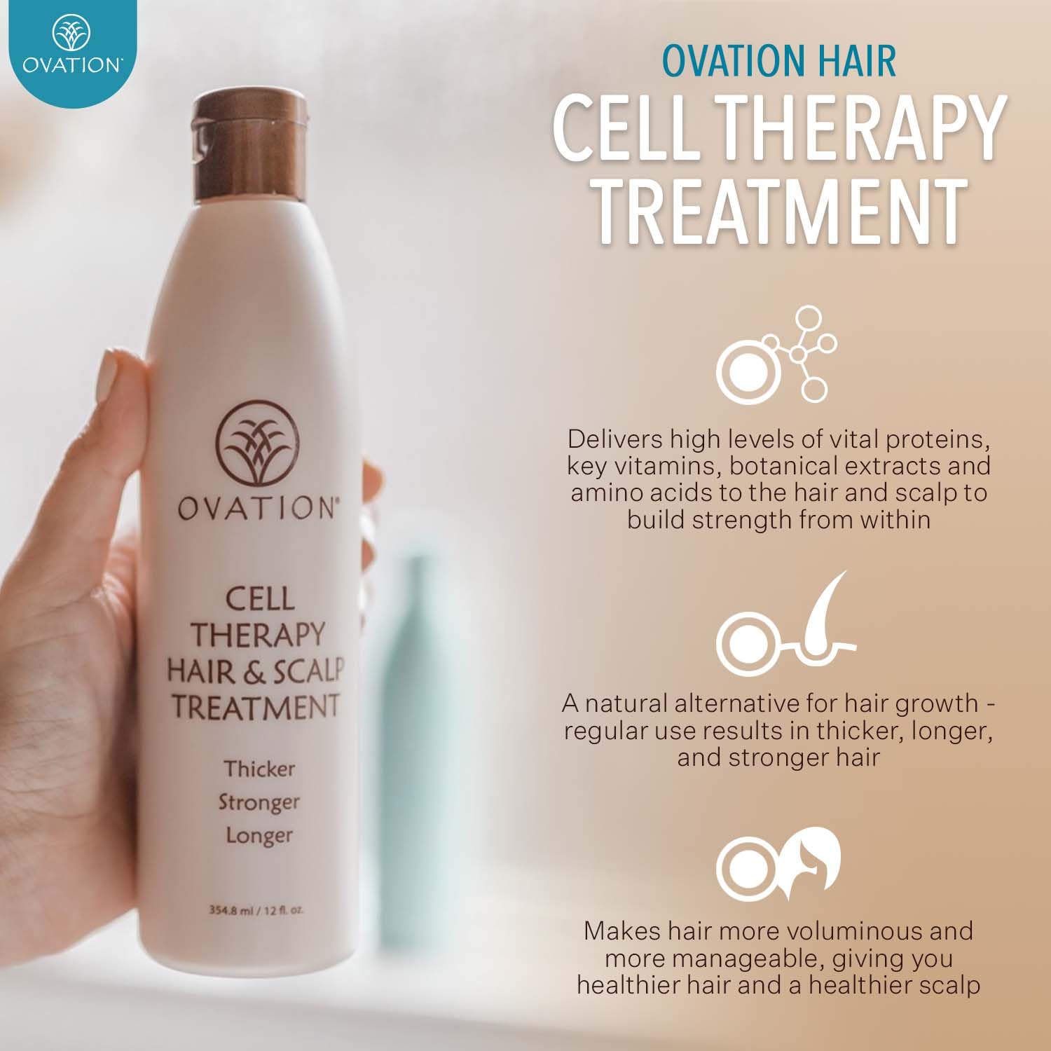 Ovation Hair 3-Step Bundle for Dry, Color-Treated Hair - Moisturizing Shampoo, Hair Growth Therapy & Scalp Treatment, Color-Safe Conditioner - Brighten & Hydrate Bleached/Dyed Hair - Perfect for Damaged Hair Repair & Daily Hair Care Routine