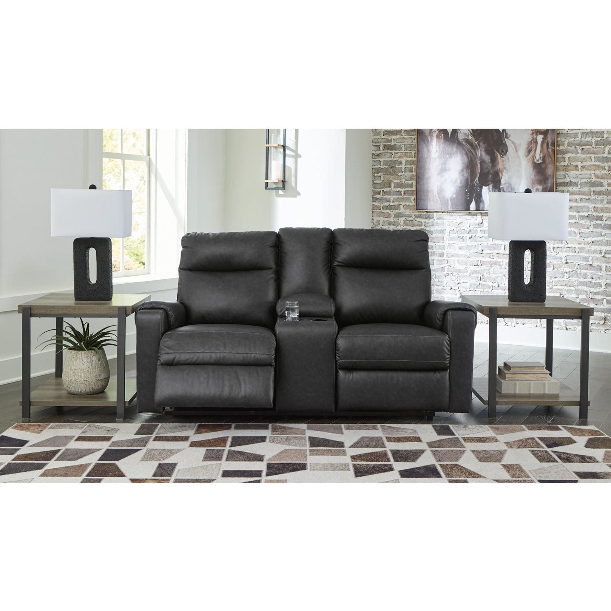 Axtellton Power Reclining Loveseat with Console in Carbon - Modern Electric Recliner Sofa for Living Room, Home Theater & Relaxation