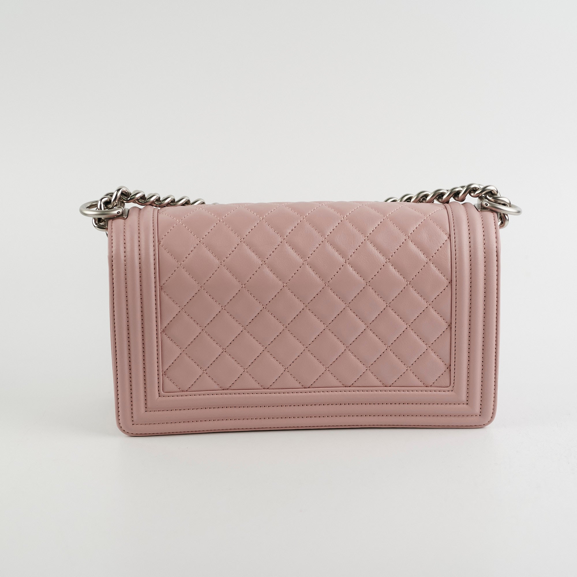 Chanel Old Medium Boy Bag Lambskin Leather Light Pink Crossbody Bag for Women | Luxury Designer Handbag for Parties, Dating & Special Occasions