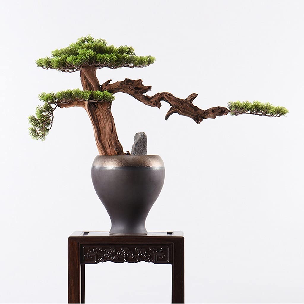 Artificial Bonsai Tree Indoor - Fake Fir Green Potted Plant with Ceramic Flower Pot & Gravel - Home & Office Decor, Zen Garden, Tabletop Centerpiece (Color: A)
