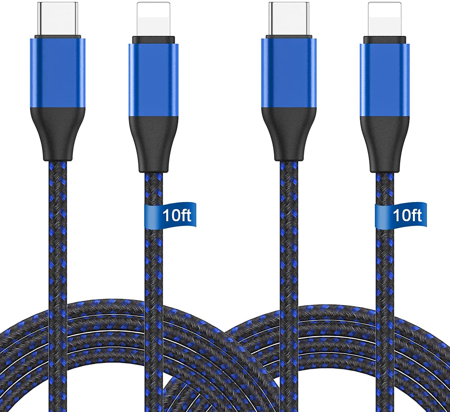 2 Pack 10ft USB C to Lightning Cable [MFi Certified] - Fast Charging 20W for iPhone 13/12/11/X/8 & More - Durable Type C to Lightning Cable (Blue) - Perfect for Home, Office & Travel Charging