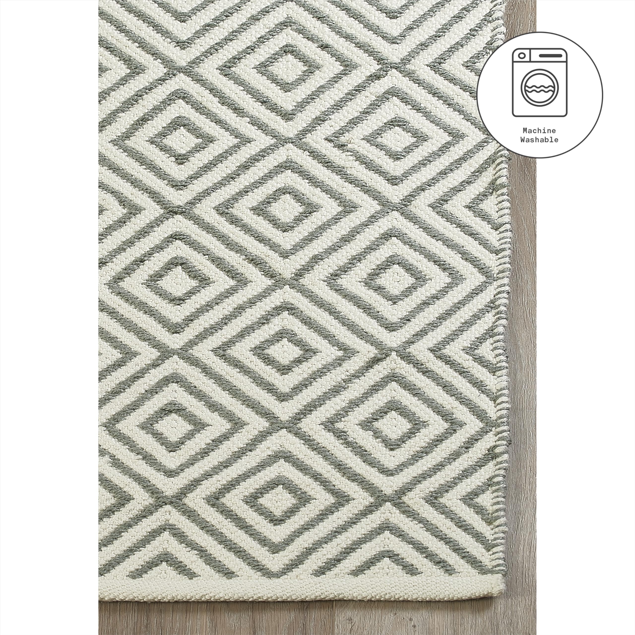 Fab Habitat Machine Washable Area Rug - Hand Woven Stain Resistant Pet Friendly Recycled Polyester - Diamond Pattern Gray & White 4x6 ft - Perfect for Bedroom & Living Room Decor