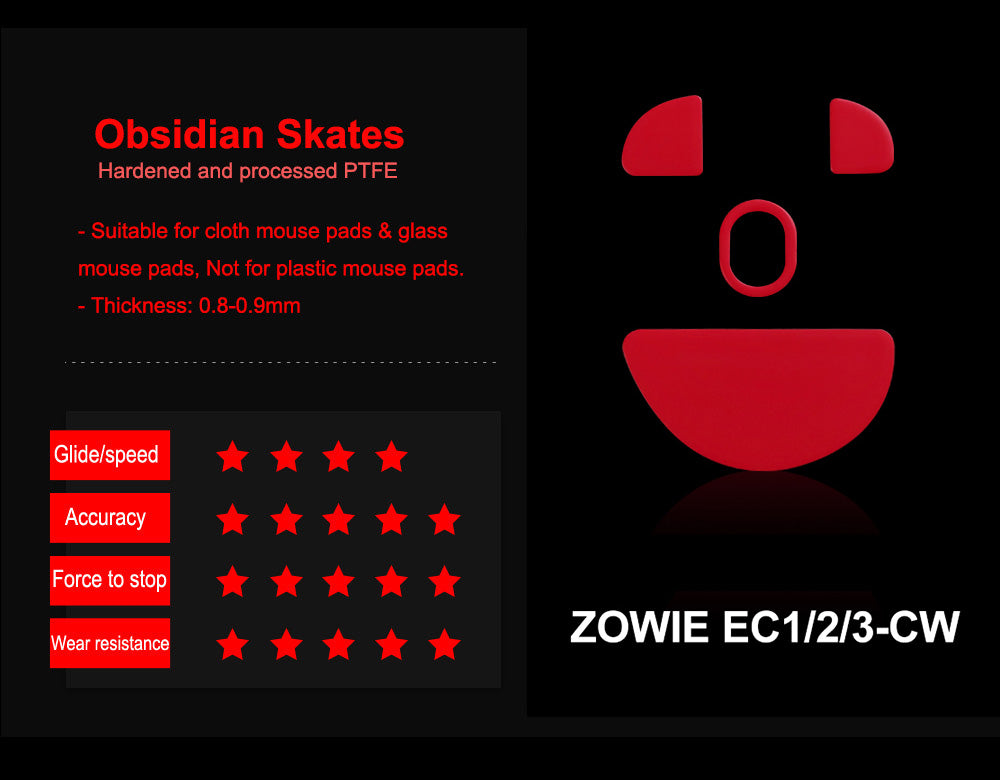 Zowie EC1/2/3 CW Wireless Gaming Mouse Skates - Obsidian Control PTFE Mouse Feet for Esports & FPS Games - Smooth Gliding for Competitive Gaming & Long-Lasting Performance