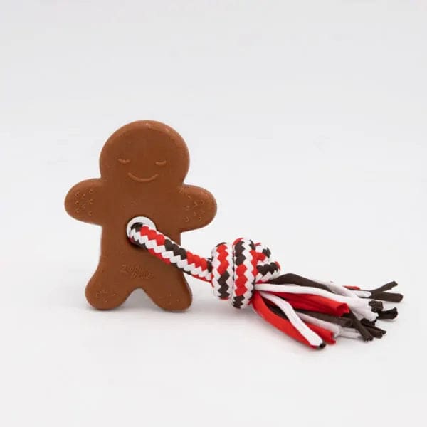ZippyPaws ZippyTuff Teetherz Holiday Gingerbread Man Dog Chew Toy - Durable Puppy Teething Toy for Small & Medium Dogs - Perfect for Christmas Stocking Stuffers & Holiday Playtime