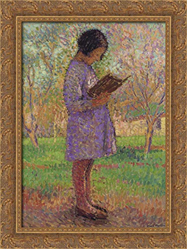 Henri Martin Young Girl Reading 18x24 Inch Gold Ornate Wood Framed Canvas Art - Perfect for Living Room, Bedroom & Office Wall Decor