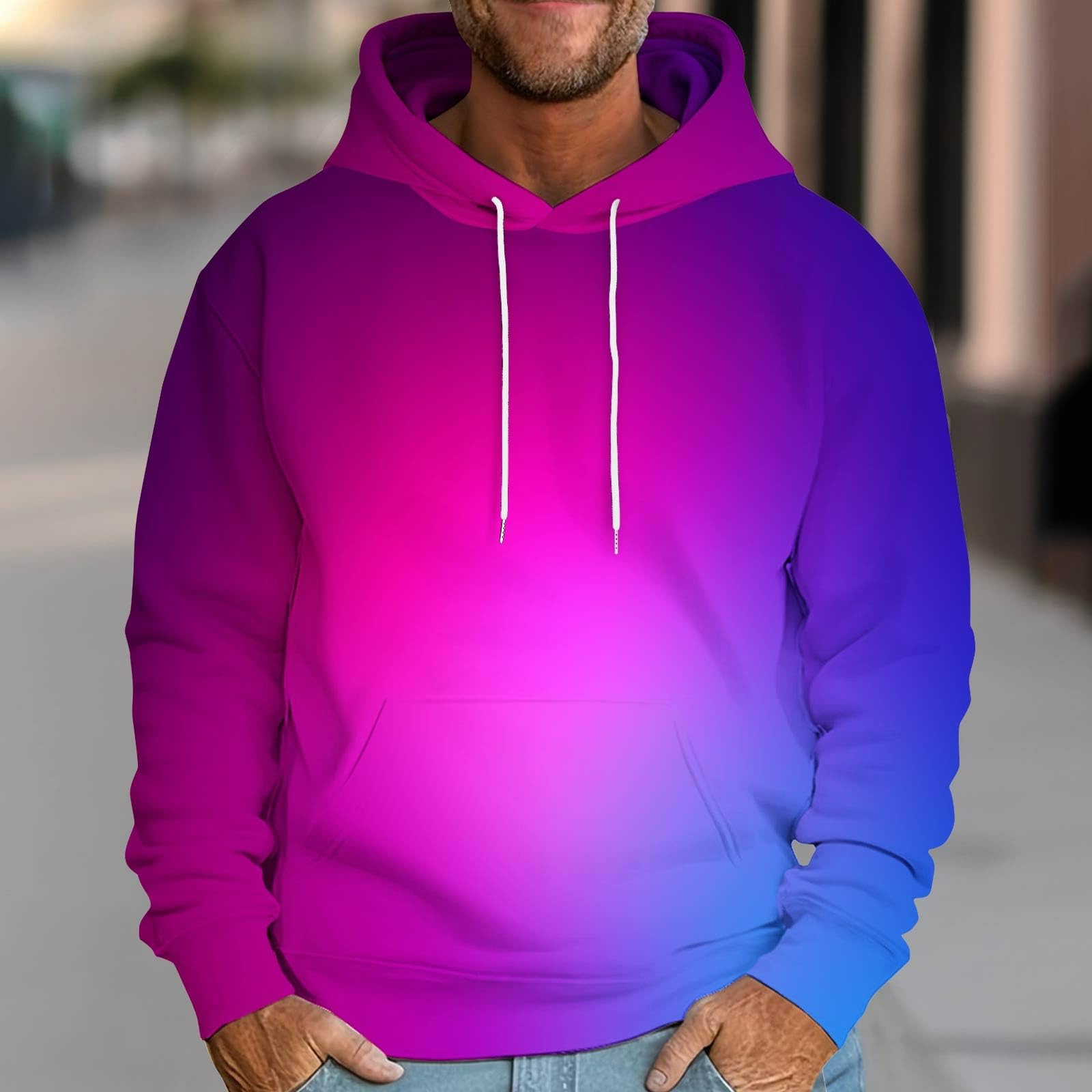 Trendy Men's Fleece Pullover Hoodie - Long Sleeve Gradient Color Sweatshirt with Pockets for Fall & Winter | Casual Streetwear, Outdoor Activities & Lounge Wear