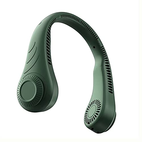 HSJWOSA Portable Leafless Hanging Neck Fan - 360° Cooling with 78 Air Outlets, USB Rechargeable 4000mAh Battery, Hands-Free for Outdoor Sports, Travel & Office (Green)