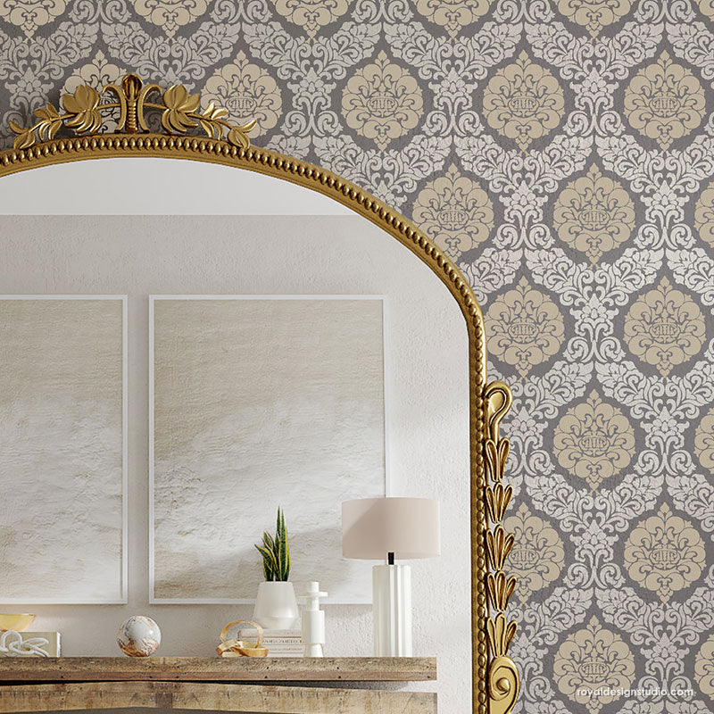 Constance Damask Wall Stencil - Reusable DIY Painting Template for Home Decor, Wall Art, and Furniture Makeover | Perfect for Bedrooms, Living Rooms, and Accent Walls