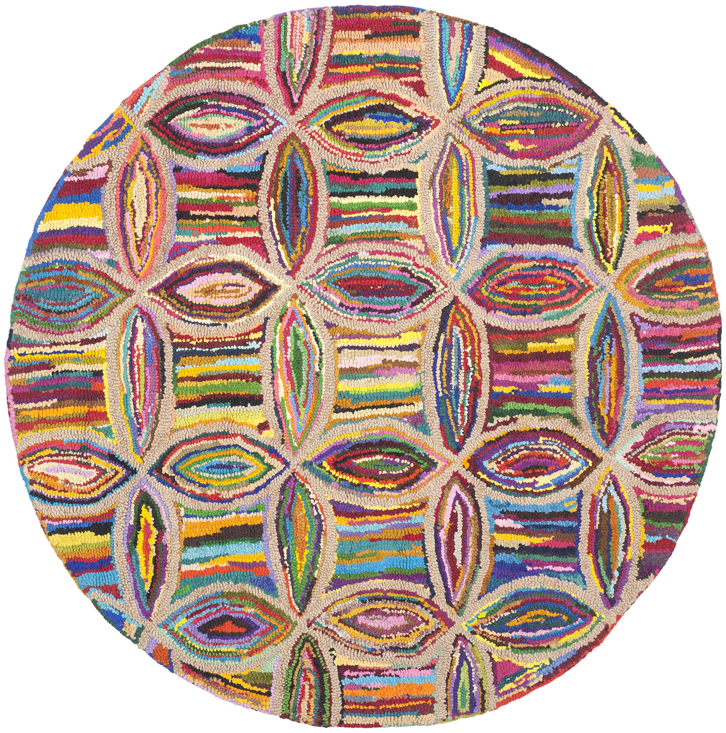 SAFAVIEH Nantucket Collection 6' Round Handmade Boho Abstract Cotton Area Rug - NAN441A - Perfect for Boho Chic Living Rooms, Bedrooms & Nursery Decor