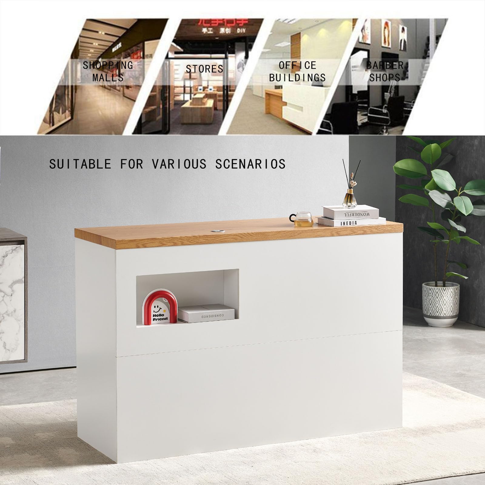 Modern Reception Desk Counter - Lockable Drawers Office Furniture for Clothing Stores, Beauty Salons & Bars | White Front Counter Table with Cashier Station | Perfect for Retail Shops, Spas & Hospitality Businesses
