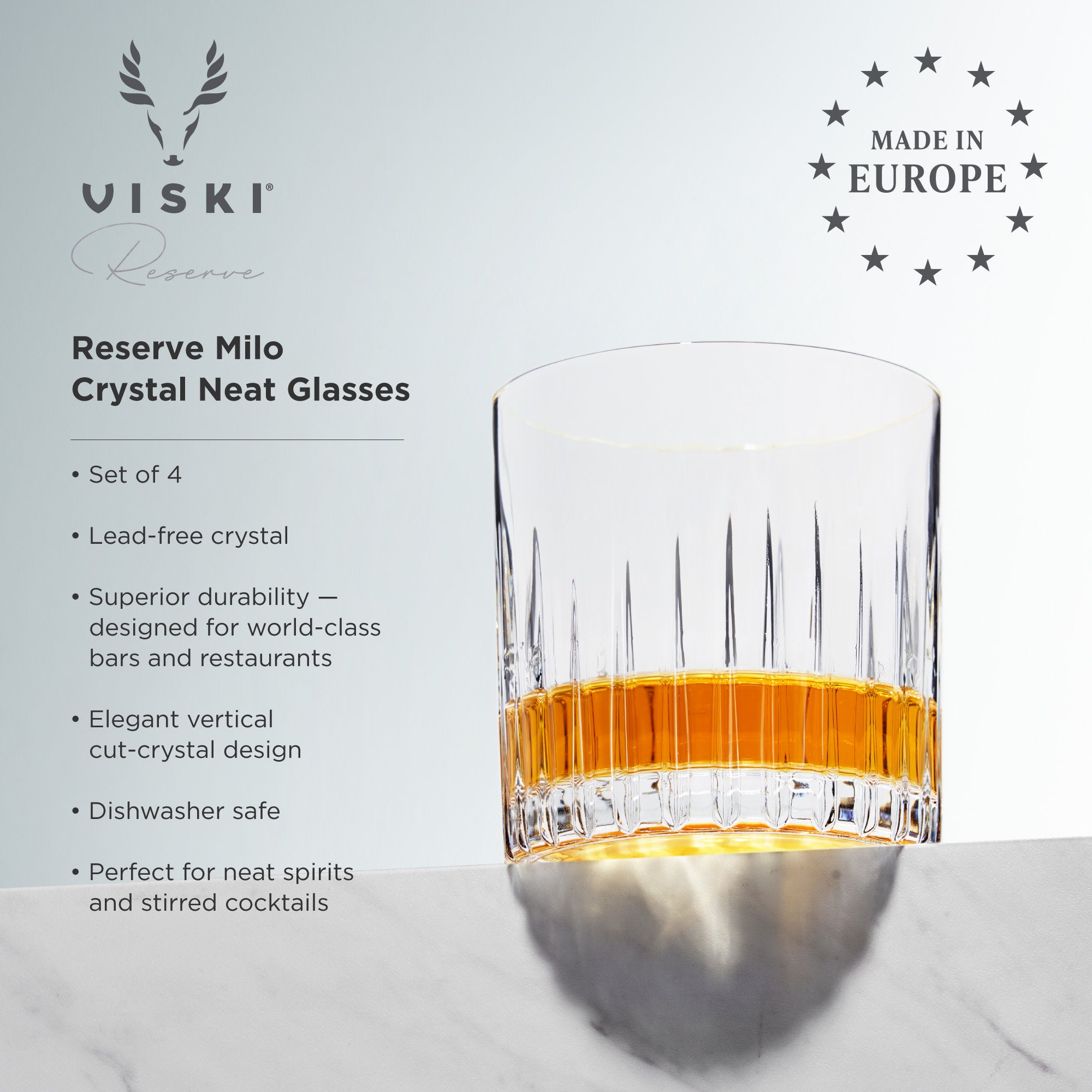 Premium Reserve Milo Crystal Whiskey Glasses Set of 4 - Elegant Barware for Scotch, Bourbon & Cocktails - Perfect for Home Bars, Gifts & Entertaining