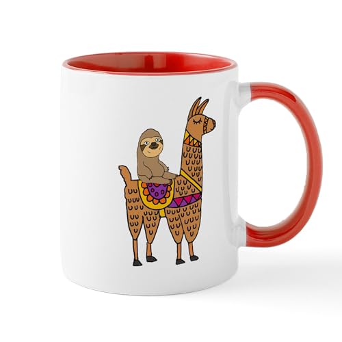 White/Red Inside - Cute Sloth Riding Llama Mugs
