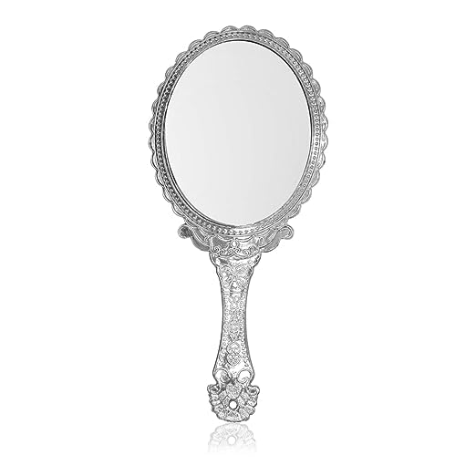BANIRA Oval Handheld Mirror with Handle - Portable Travel Makeup Mirror for Personal Vanity, Skin Care & Beauty - Silver (Pack of 1) | Perfect for Home, Travel, Salon & Makeup Artists