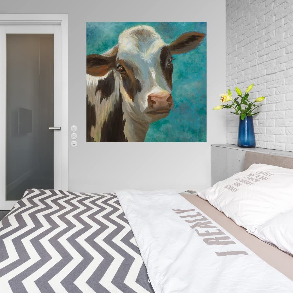 Liz Jardine Blue Cow Canvas Wall Art - 22x22 Inch Ready to Hang Painting for Living Room, Bedroom, Office Decor - Modern Farmhouse & Contemporary Home Décor - Perfect for Kitchen, Bathroom, Dining Room or Guest Room