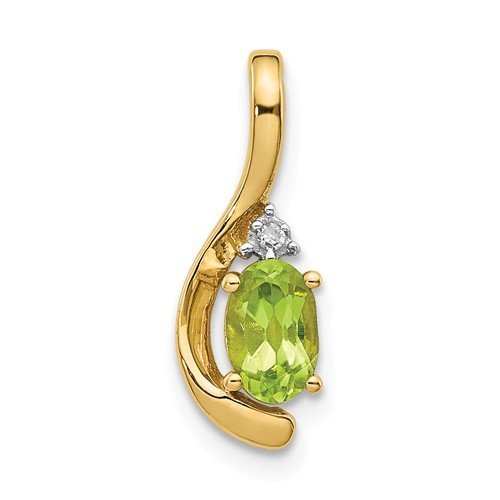 14K Gold Diamond and Oval Peridot Pendant Necklace - Elegant Jewelry Gift for Women, Perfect for Anniversary, Birthday & Special Occasions