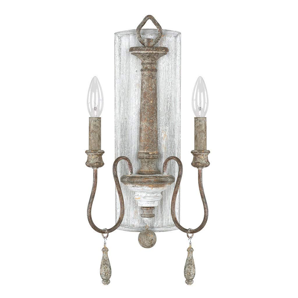 Vintage French 2-Light Wall Sconce - Antique Brown Metal Steel Shabby Chic Lighting Fixture for Living Room, Bedroom & Dining Room Décor