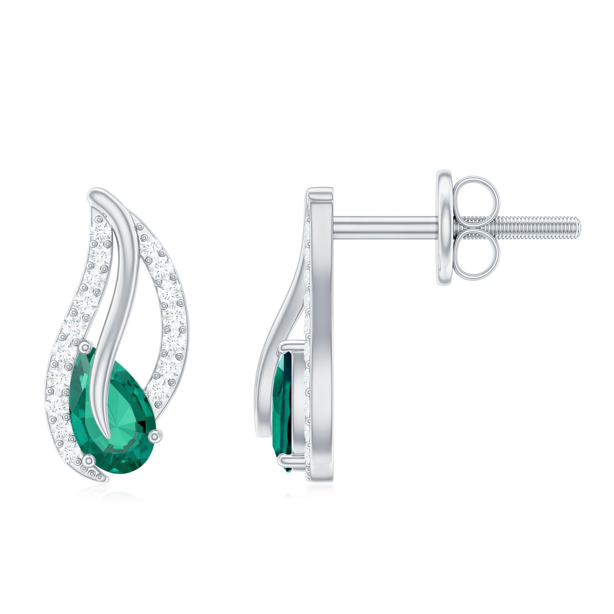 Certified Lab Grown Emerald Diamond Stud Earrings - AAAA Quality Screw Back Earrings for Women | Perfect Gift for Anniversary, Birthday & Special Occasions
