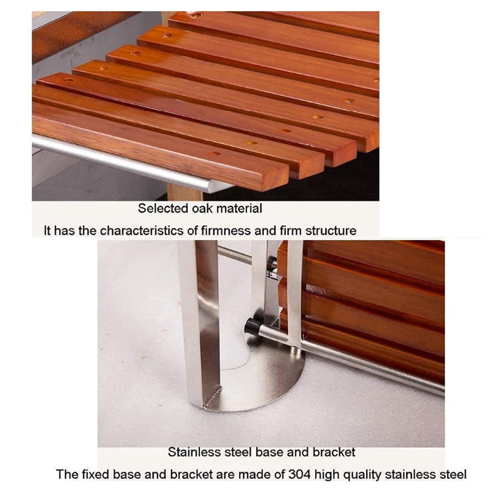 Foldable Shower Chair with Wall Mount - Sturdy Solid Wood Shower Seat for Adults & Kids - Compact Folding Design (326x137x270mm) - Perfect for Small Bathrooms, Elderly Safety, and Entryway Shoe Changing Stool