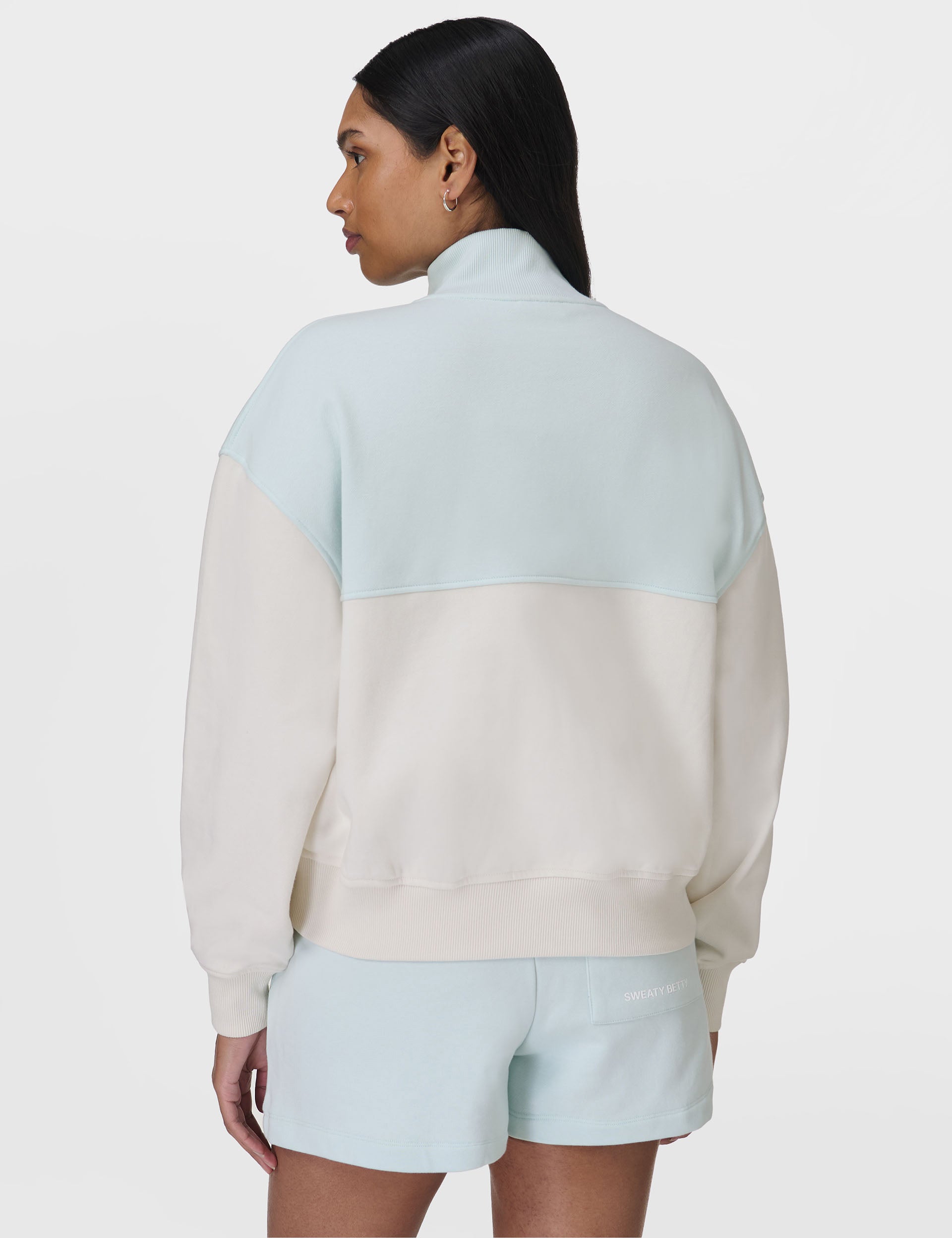 Revive Crop Half Zip Sweatshirt - Day Break Blue & Lily White | Women's Casual Pullover for Yoga, Running & Streetwear Fashion