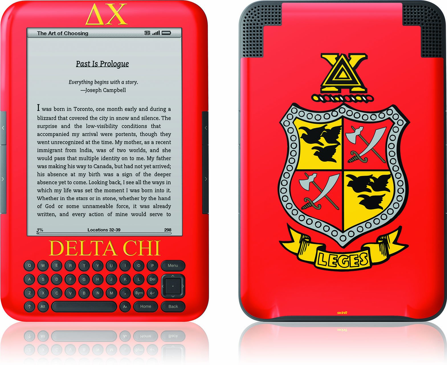 Delta Chi Custom Skin for Kindle Keyboard - Protective Vinyl Decal Cover | Perfect for College Students, Book Lovers & Kindle Owners - Great for Dorm Decor, Gifts & Personalizing Your E-Reader